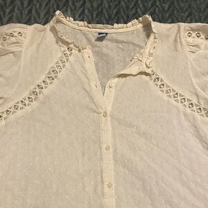 Old Navy Cream Button-Up Blouse with Lace